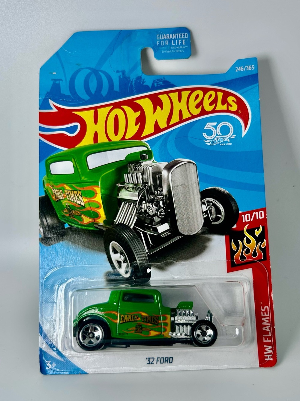 2018 Hot Wheels '32 FORD Green HW Flames 10/10 246/365 Chrome 5 Spoke Wheels NEW